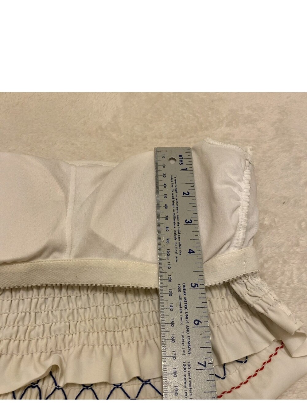 Xhiliration White Smocked Strapless Bandeau Bikini Top, S, White w Red & Blue - Picture 6 of 8